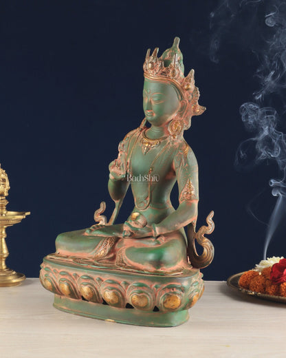 Vajrasattva, The Primordial Buddha – Antique Patina Brass Statue, 16"