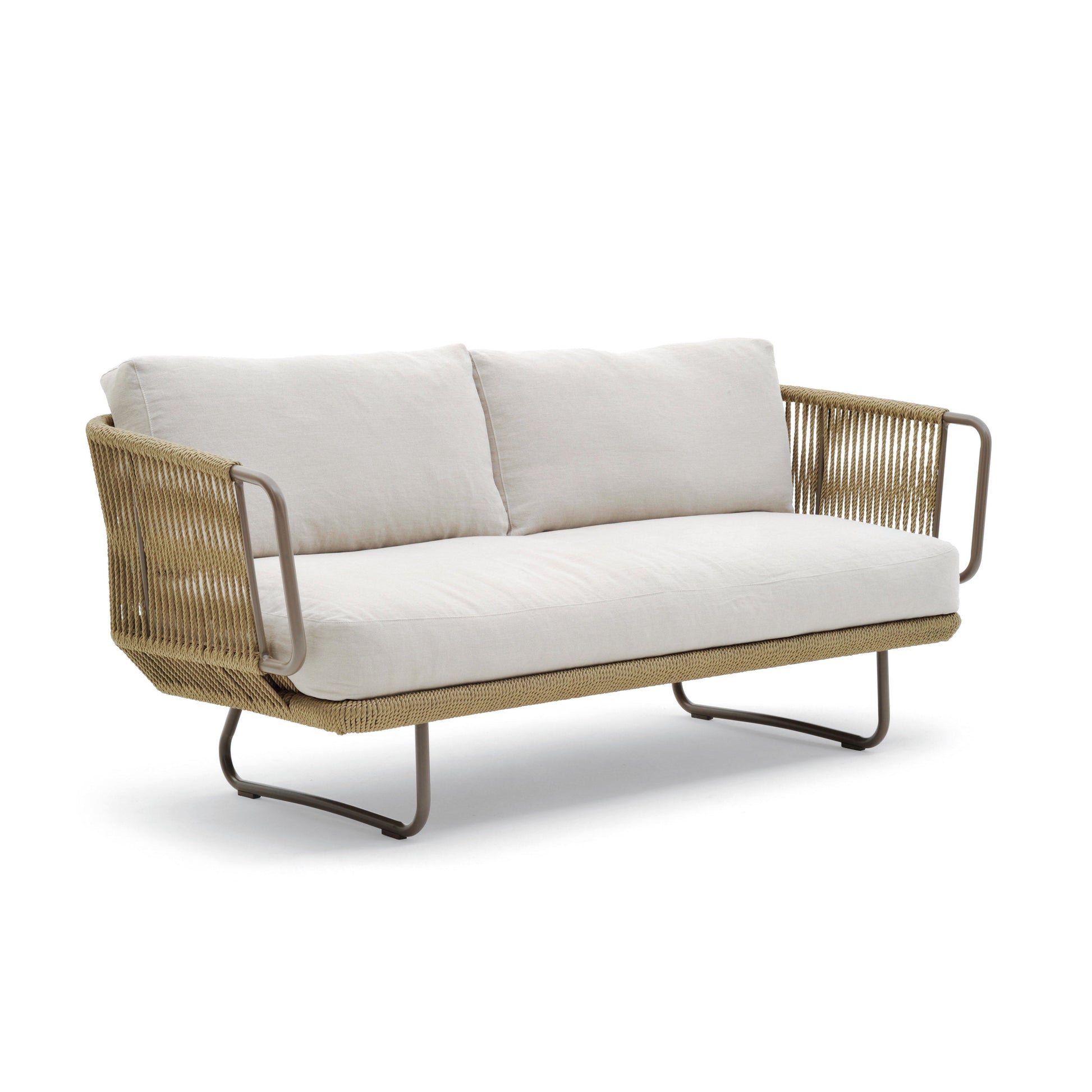 Hancy Outdoor Sofa Set 6 Seater , 2 Ottoman and 1 Center Table + 1 side table Set  (Tan + Beige) Braided & Rope