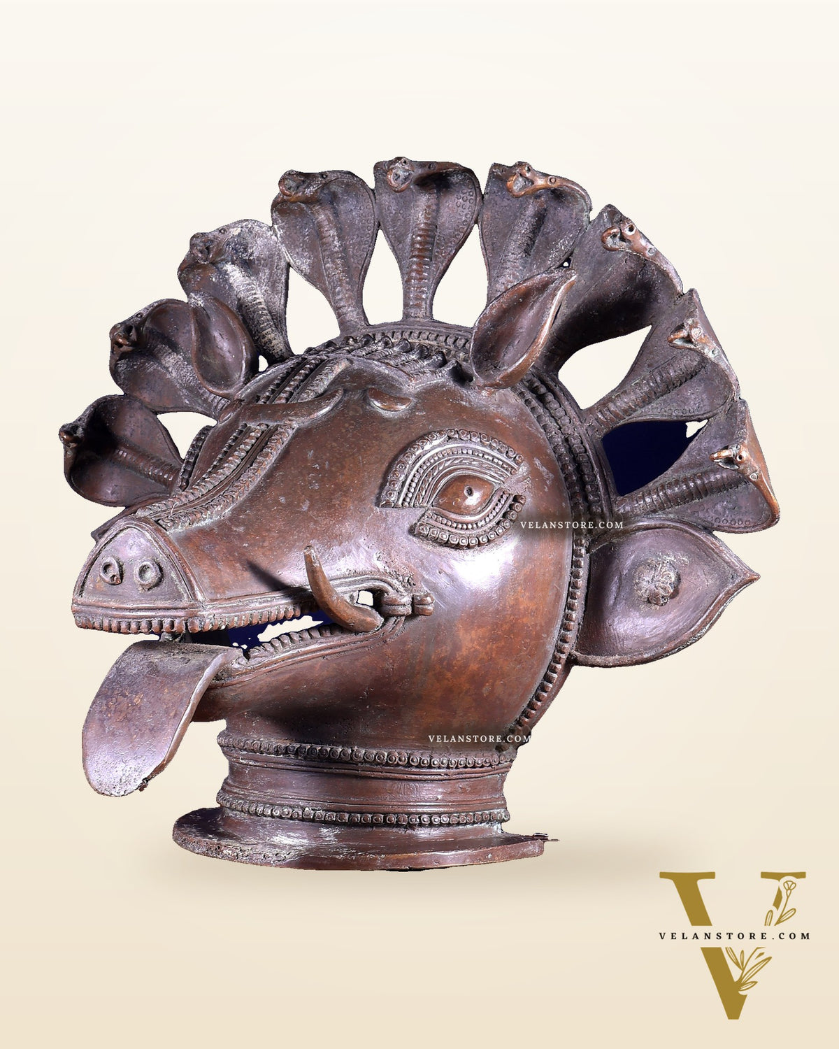 Varaha Panjurli Face – Vintage Bronze Handcrafted Sculpture | Lost Wax Casting 18 inch large