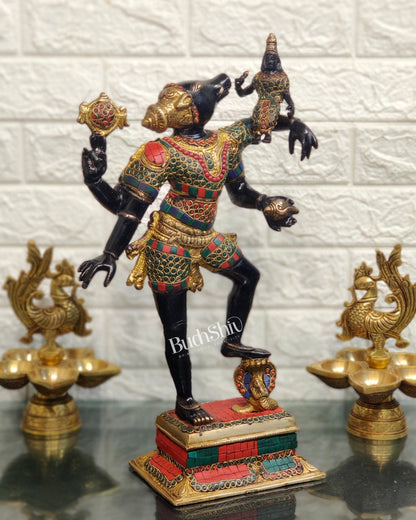 Varaha with Bhooma Devi Brass Statue 17 inch Black Gold with stonework