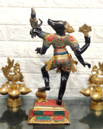 Varaha with Bhooma Devi Brass Statue 17 inch Black Gold with stonework