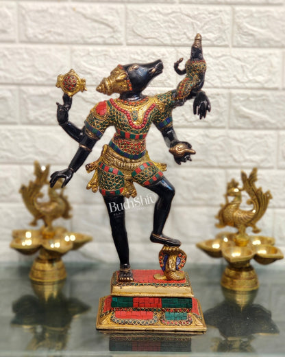 Varaha with Bhooma Devi Brass Statue 17 inch Black Gold with stonework