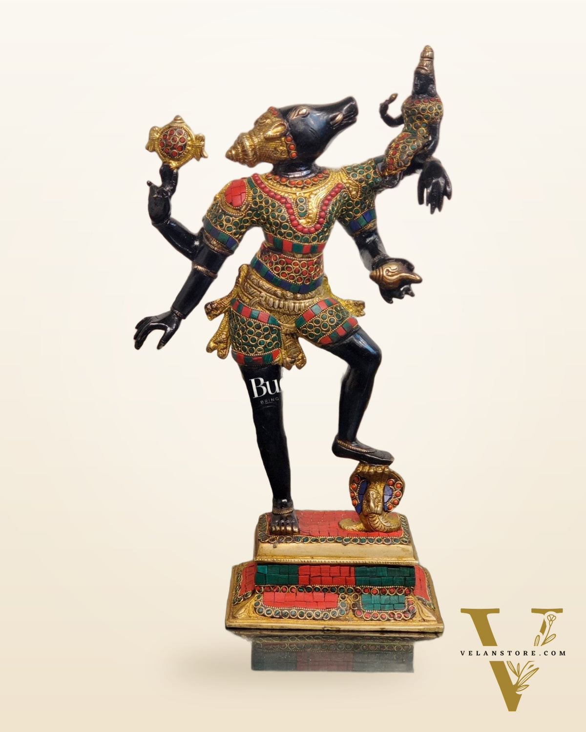 Varaha with Bhooma Devi Brass Statue 17 inch Black Gold with stonework