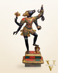 Varaha with Bhooma Devi Brass Statue 17 inch Black Gold with stonework