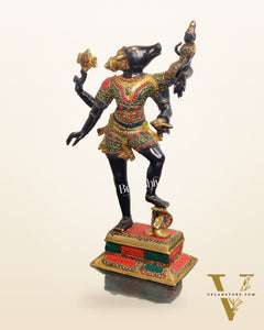 Varaha with Bhooma Devi Brass Statue 17 inch Black Gold with stonework
