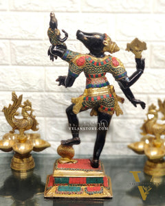 Varaha with Bhooma Devi Brass Statue 17 inch Black Gold with stonework