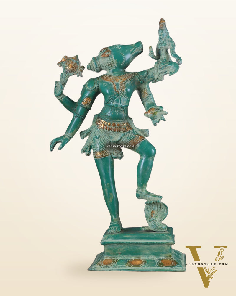 Varaha with Bhooma Devi Varaha Lakshmi Brass Statue 17 inch Green vintage