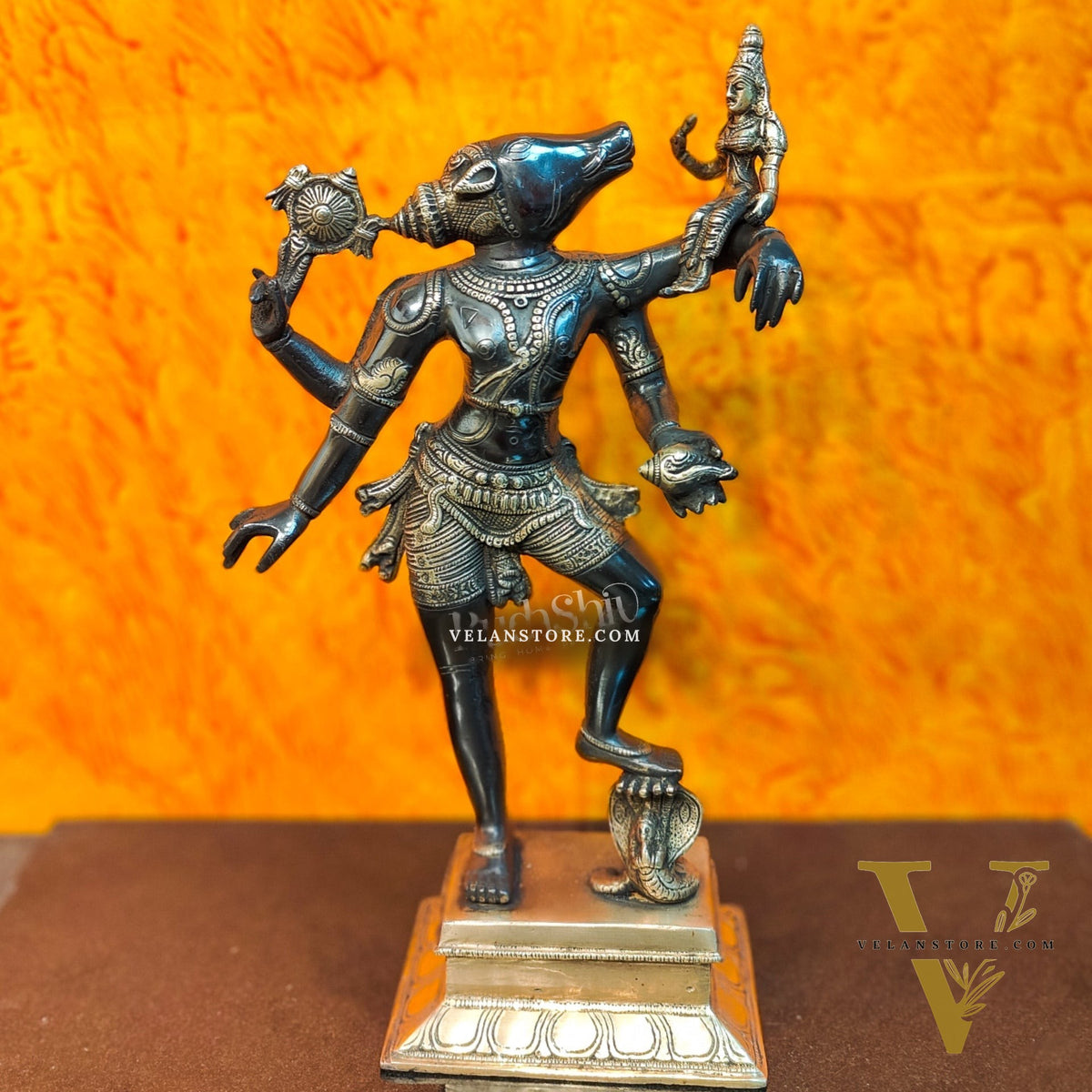 Varaha with Bhooma Devi Varaha Lakshmi Brass Statue 17 inch Black Gold
