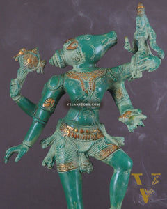 Varaha with Bhooma Devi Varaha Lakshmi Brass Statue 17 inch Green vintage