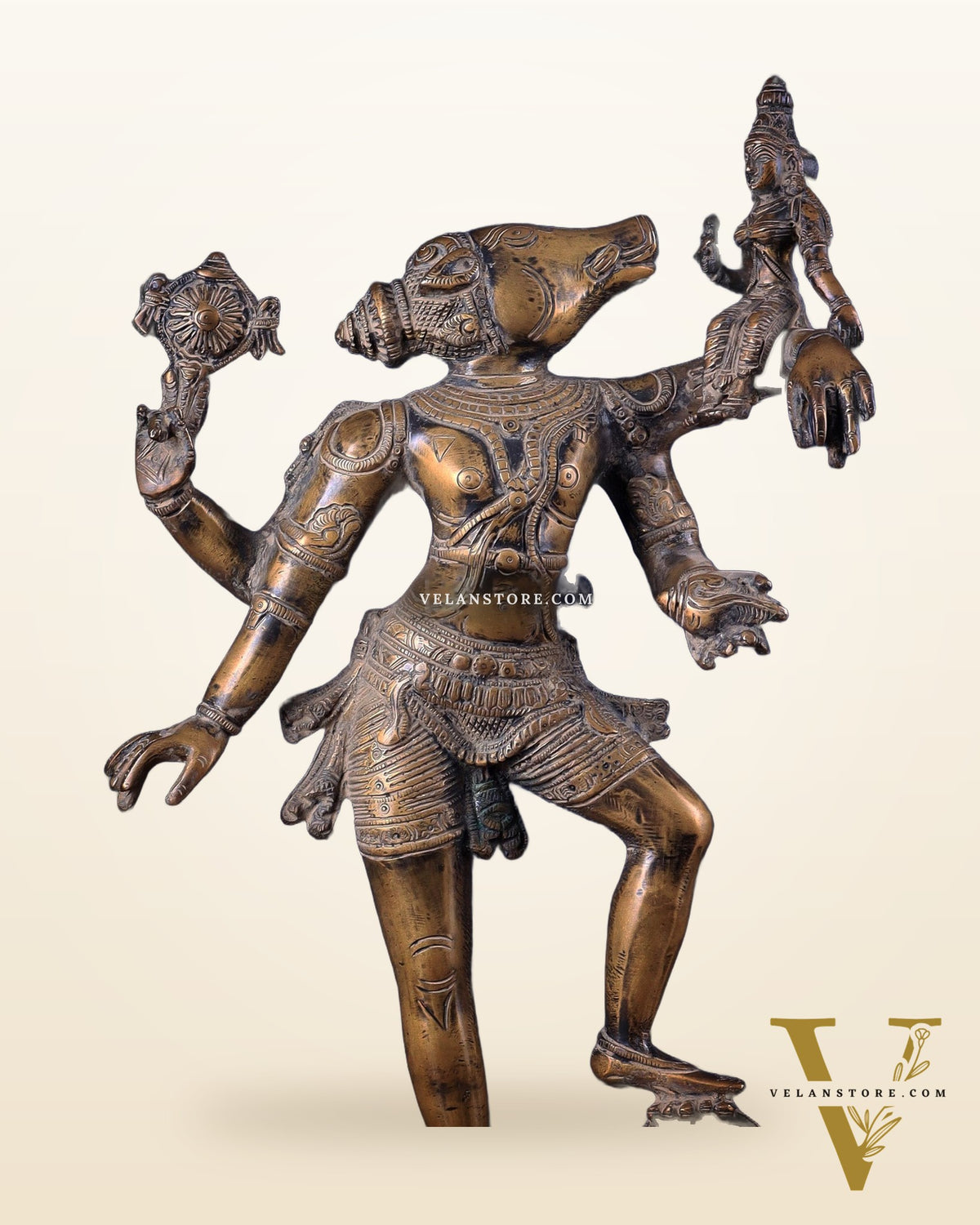 Varaha with Bhooma Devi Varaha Lakshmi Brass Statue 17 inch Gold vintage