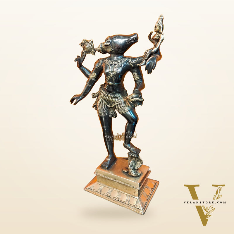 Varaha with Bhooma Devi Varaha Lakshmi Brass Statue 17 inch Black Gold