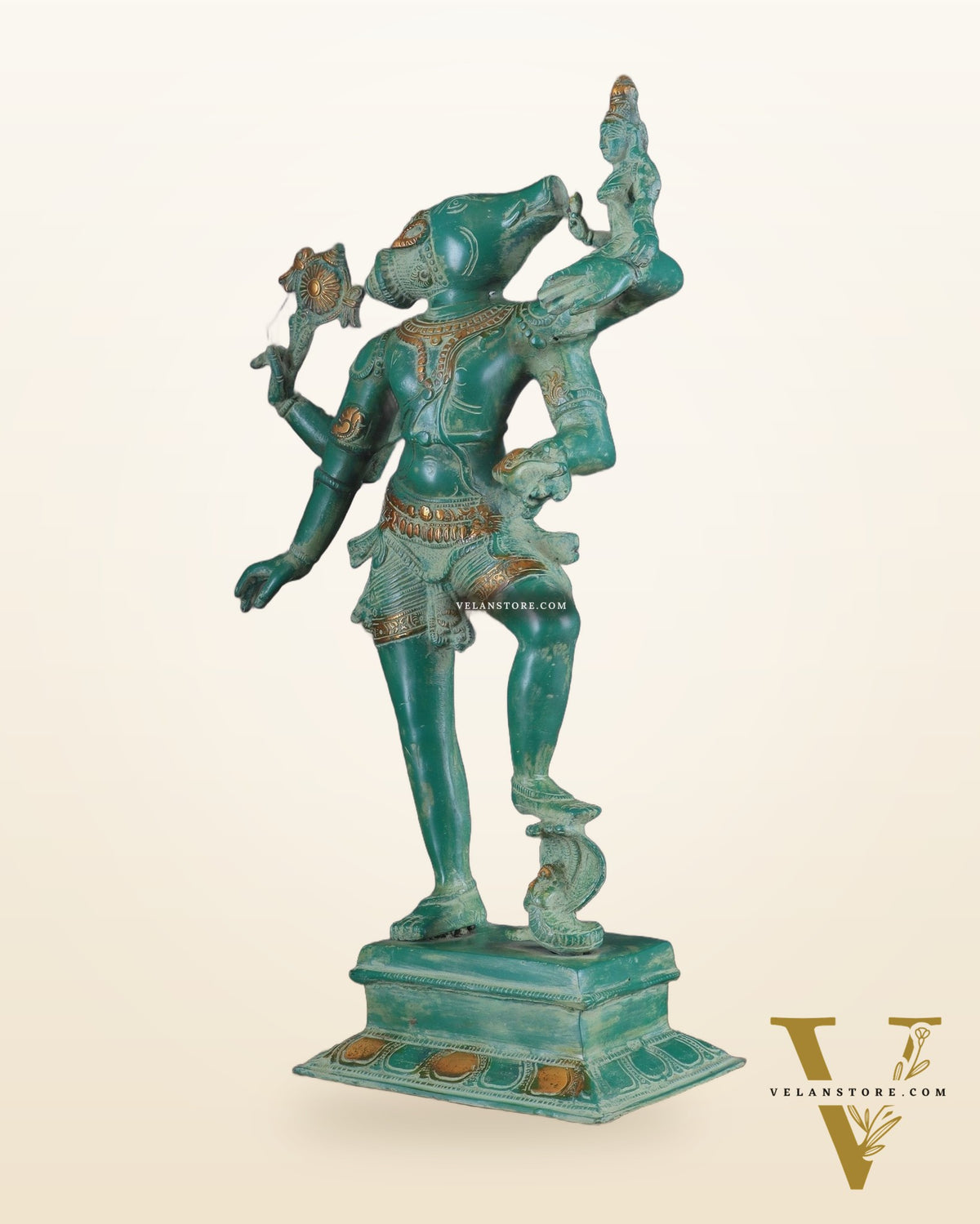 Varaha with Bhooma Devi Varaha Lakshmi Brass Statue 17 inch Green vintage