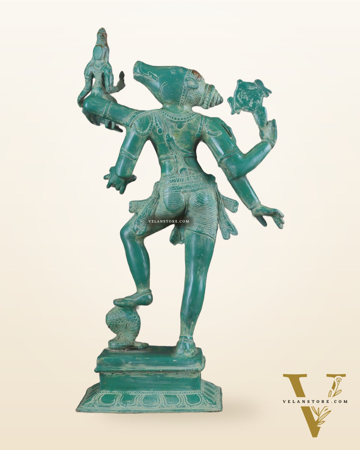 Varaha with Bhooma Devi Varaha Lakshmi Brass Statue 17 inch Green vintage