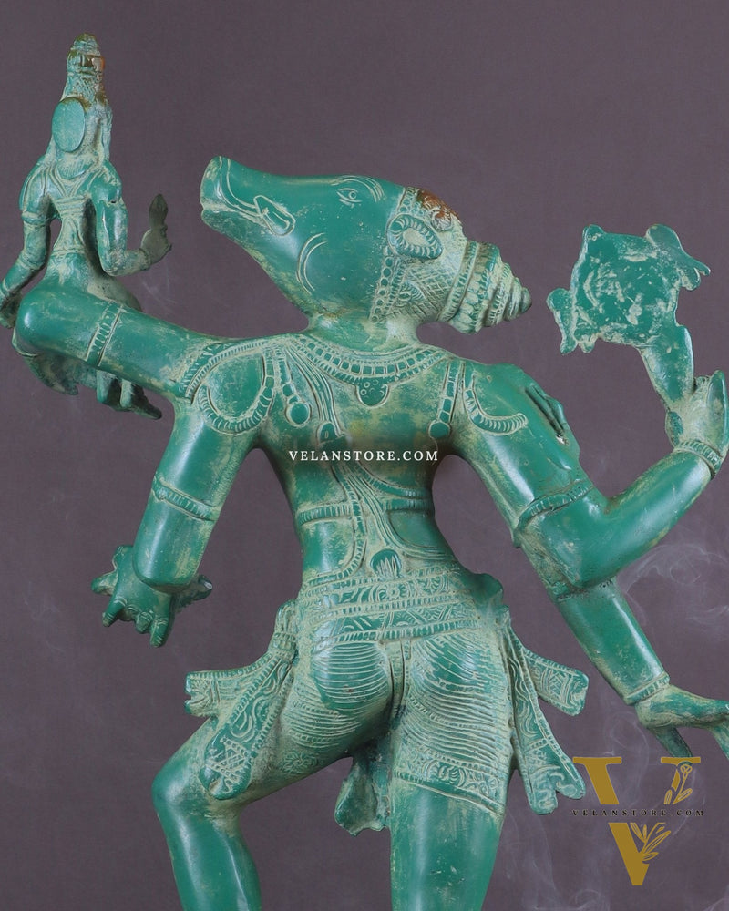 Varaha with Bhooma Devi Varaha Lakshmi Brass Statue 17 inch Green vintage