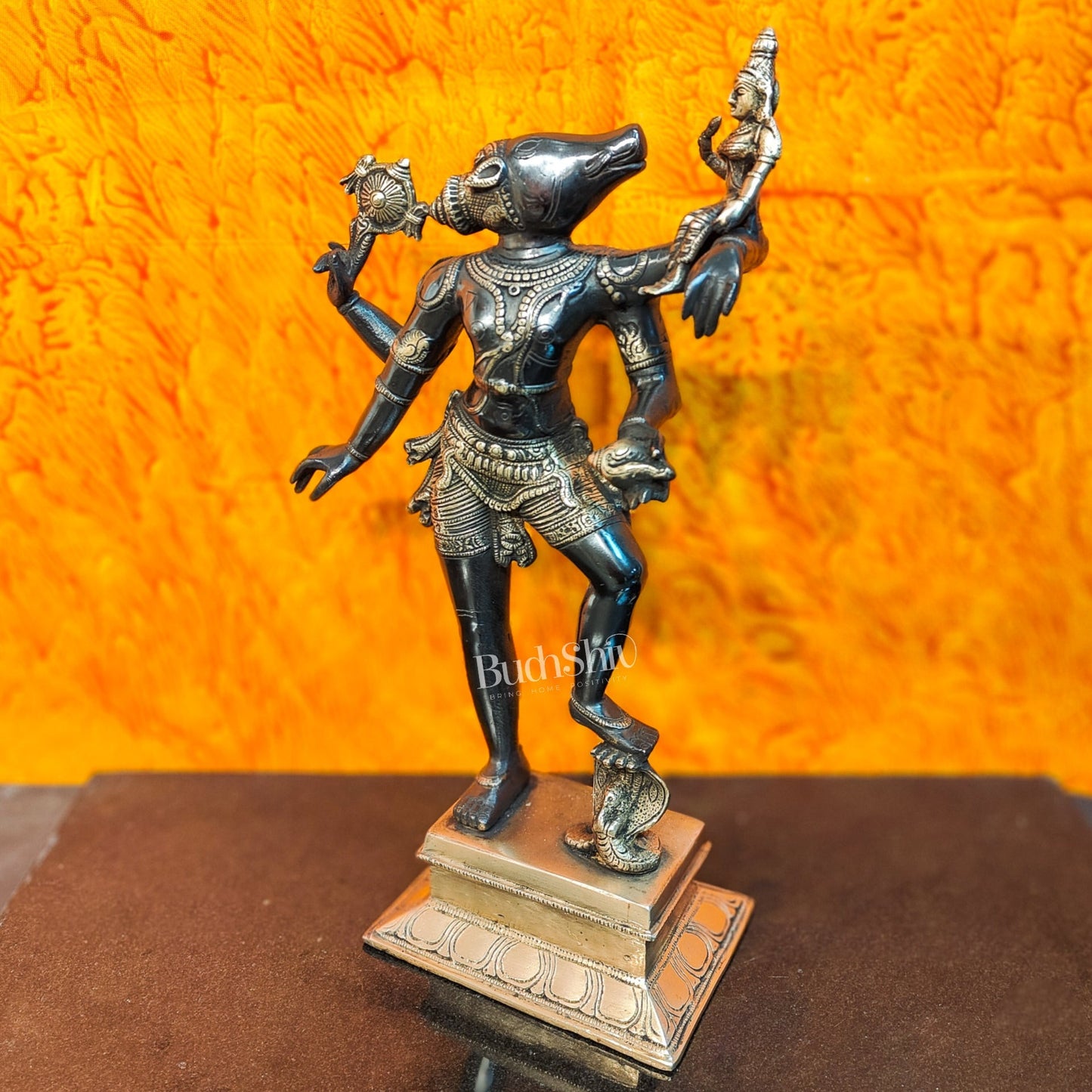 Varaha with Bhooma Devi Varaha Lakshmi Brass Statue 17 inch Black Gold
