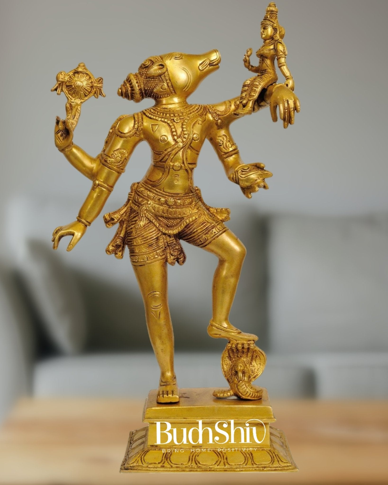 Varaha with Bhooma Devi Varaha Lakshmi Brass Statue 17 inch Gold