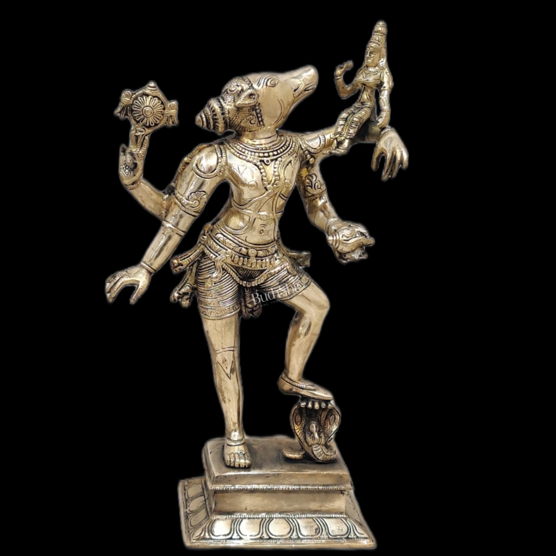 Varaha with Bhooma Devi Varaha Lakshmi Brass Statue 17 inch Polished Brass