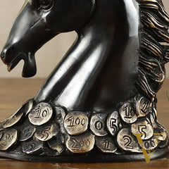 Vastu Feng Shui Lucky Black Horse Head with Coins Brass Showpiece | 7"