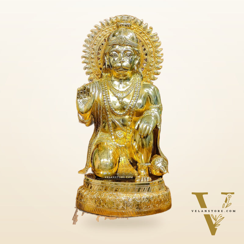 Veer Hanuman Brass Statue | Kneeling Aashirwaad Mudra | 19.5 inch