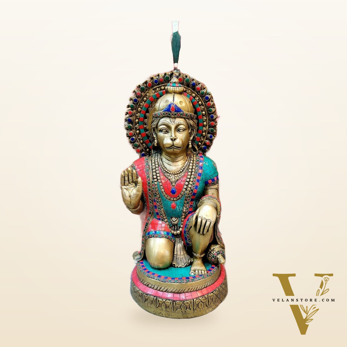 Veer Hanuman Brass Statue | Kneeling Aashirwaad Mudra | 19.5 inch