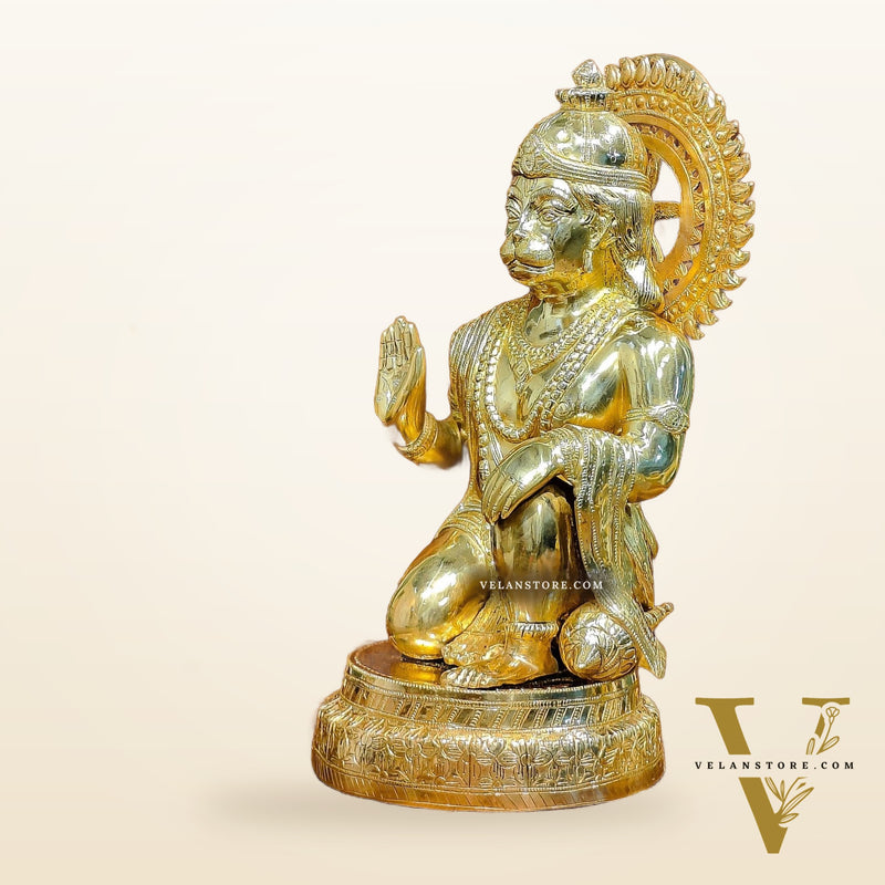 Veer Hanuman Brass Statue | Kneeling Aashirwaad Mudra | 19.5 inch