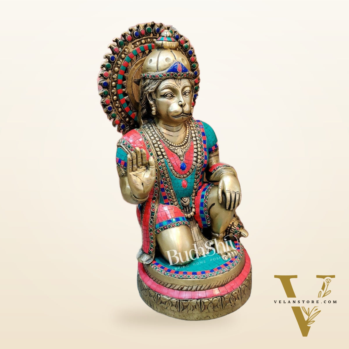 Veer Hanuman Brass Statue | Kneeling Aashirwaad Mudra | 19.5 inch