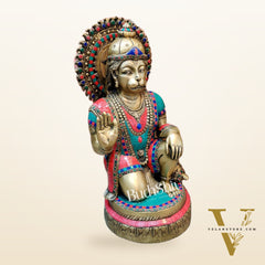 Veer Hanuman Brass Statue | Kneeling Aashirwaad Mudra | 19.5 inch