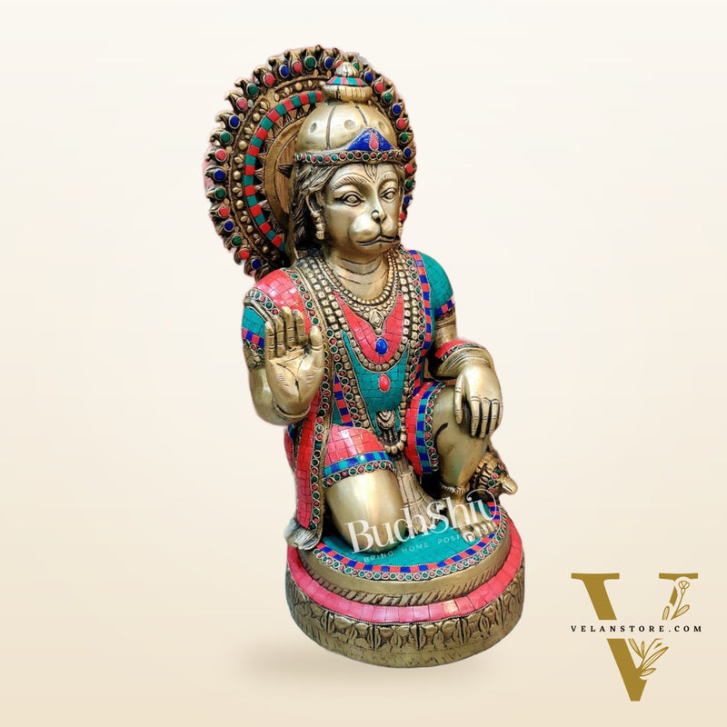 Veer Hanuman Brass Statue | Kneeling Aashirwaad Mudra | 19.5 inch