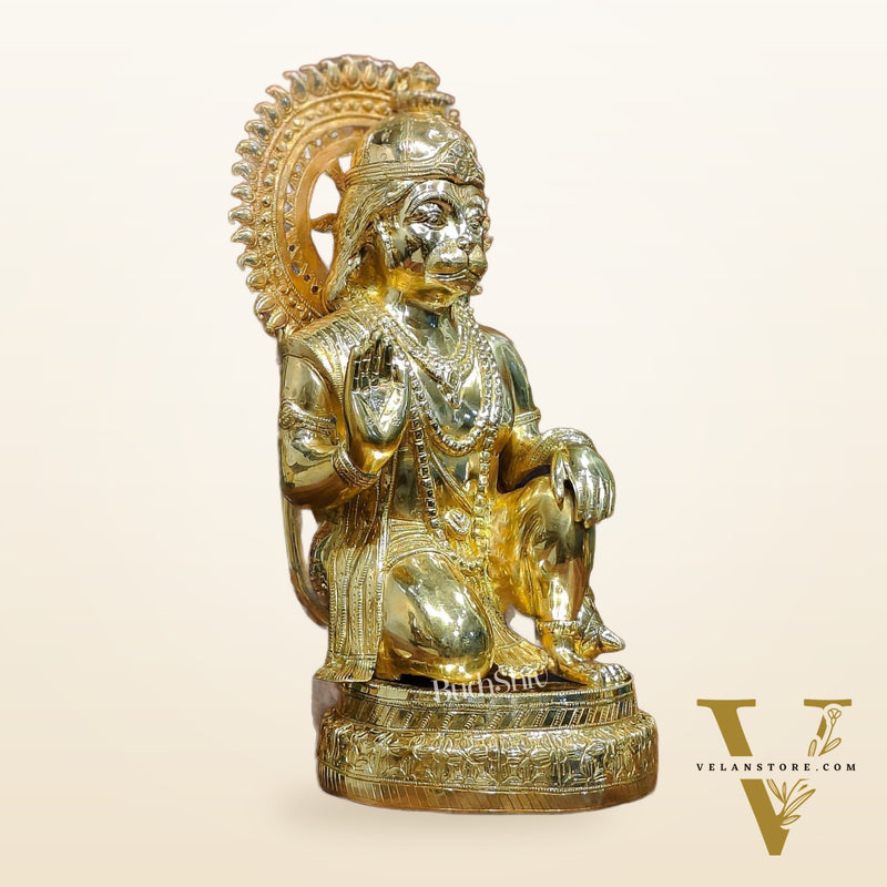 Veer Hanuman Brass Statue | Kneeling Aashirwaad Mudra | 19.5 inch