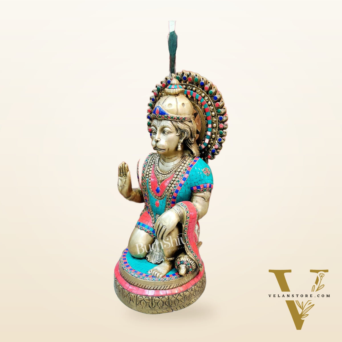 Veer Hanuman Brass Statue | Kneeling Aashirwaad Mudra | 19.5 inch