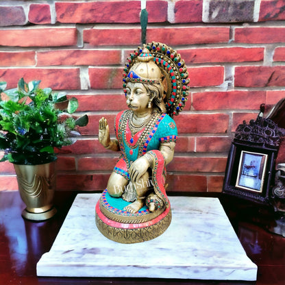Veer Hanuman Brass Statue | Kneeling Aashirwaad Mudra | 19.5 inch