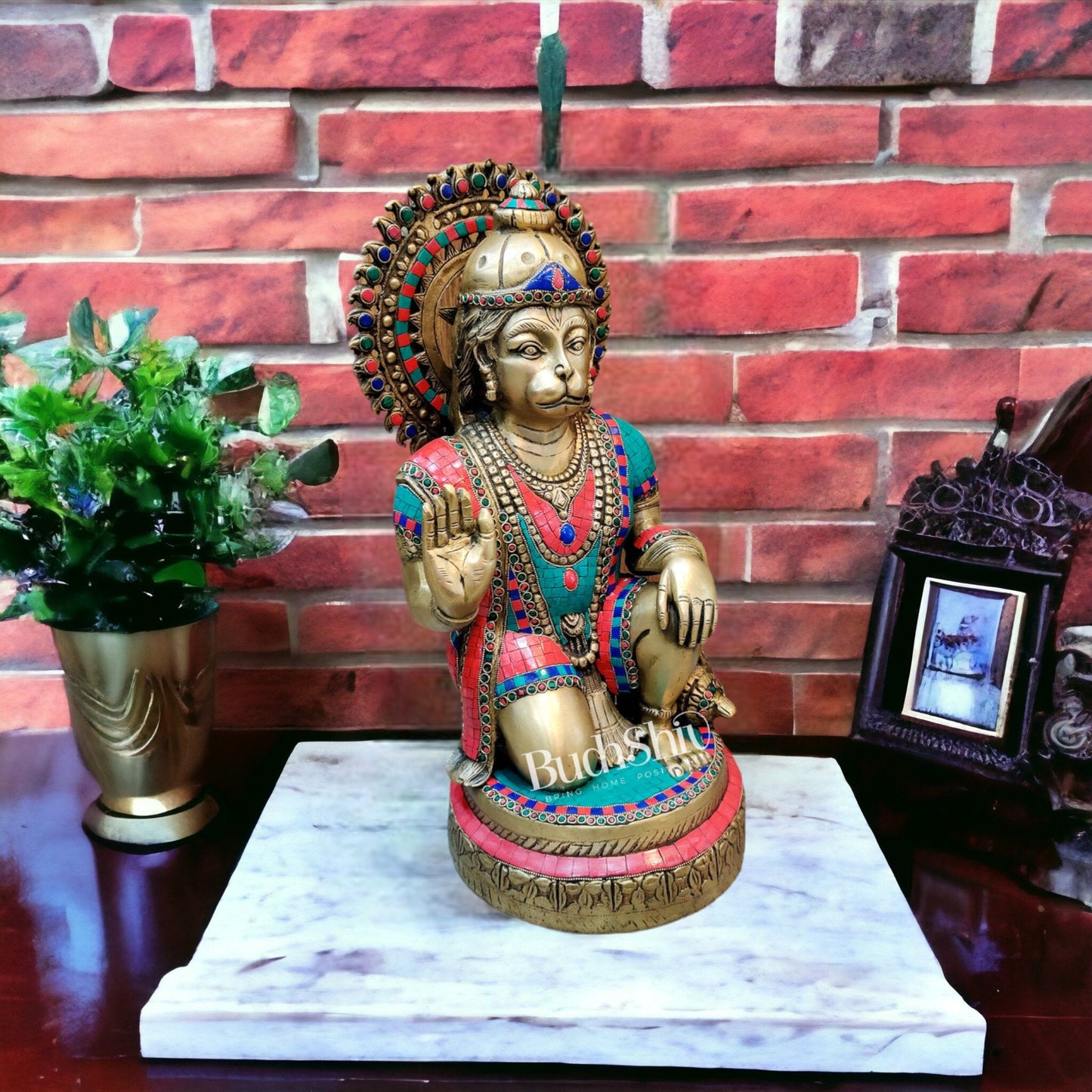 Veer Hanuman Brass Statue | Kneeling Aashirwaad Mudra | 19.5 inch