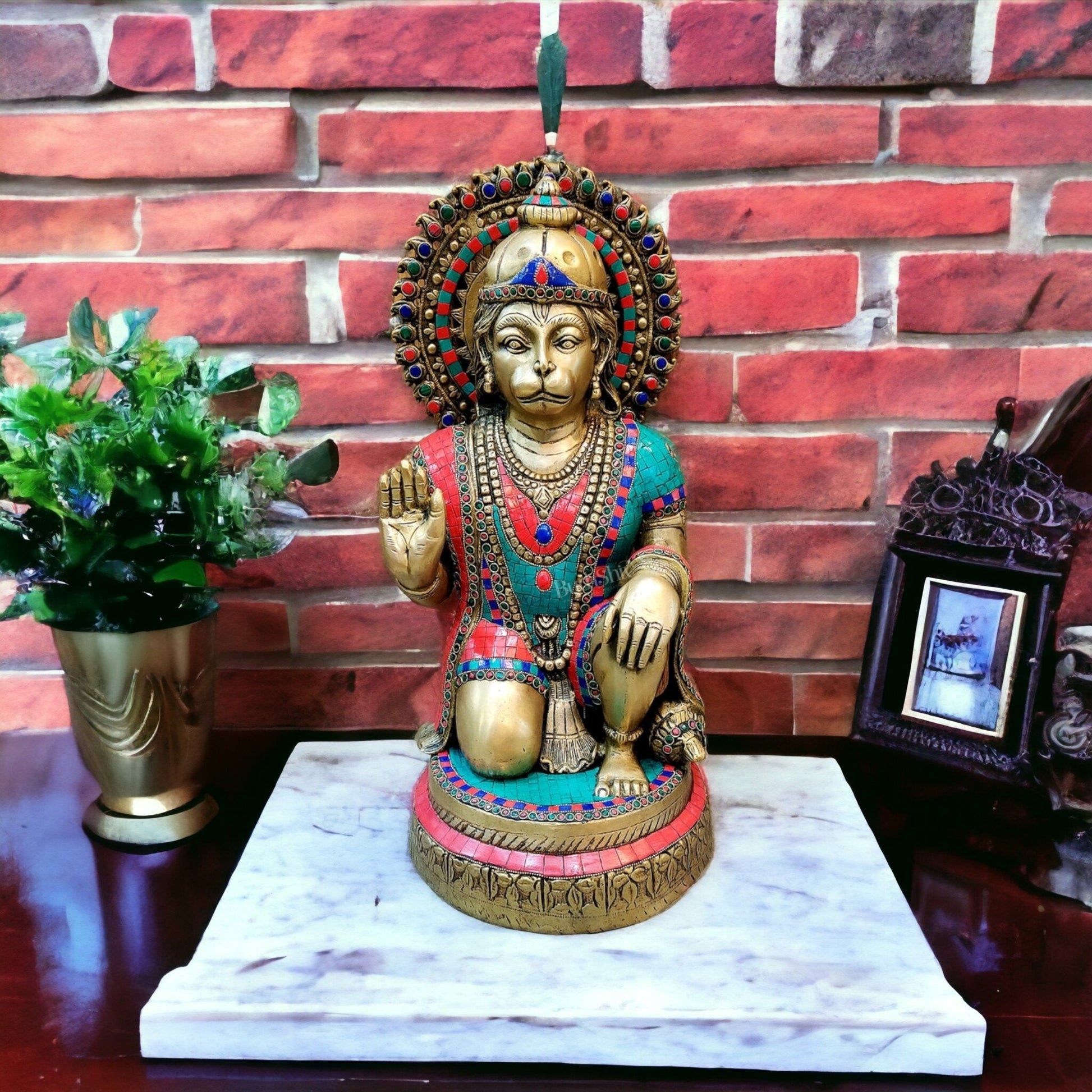 Veer Hanuman Brass Statue | Kneeling Aashirwaad Mudra | 19.5 inch