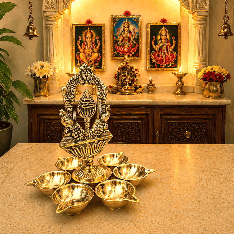 Brass Vel Six Petal Diya (6 Inch)
