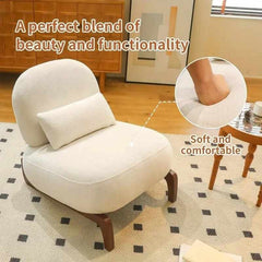 Beige Velvet Accent Chair with Solid Wood Legs - Soft Plush Cushioned Armless Reading Accent Single Sofa