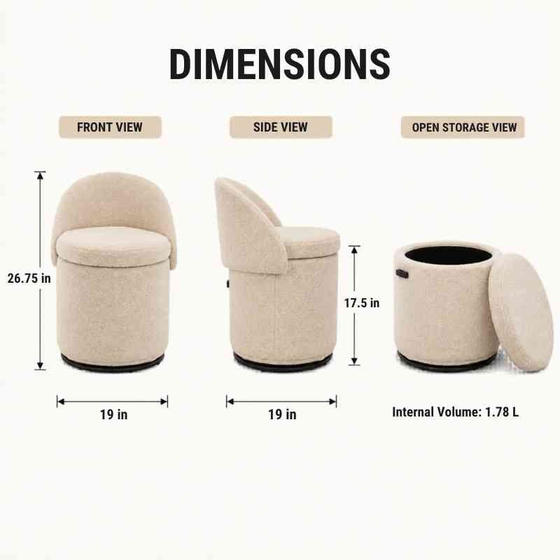 Modern Armless 360° Swivel Storage Ottoman Chair – Comfy Vanity Stool for Bedroom Living Room