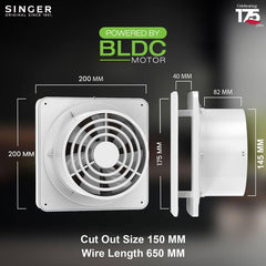 SINGER Venti X BLDC Exhaust Fan 150 mm-2