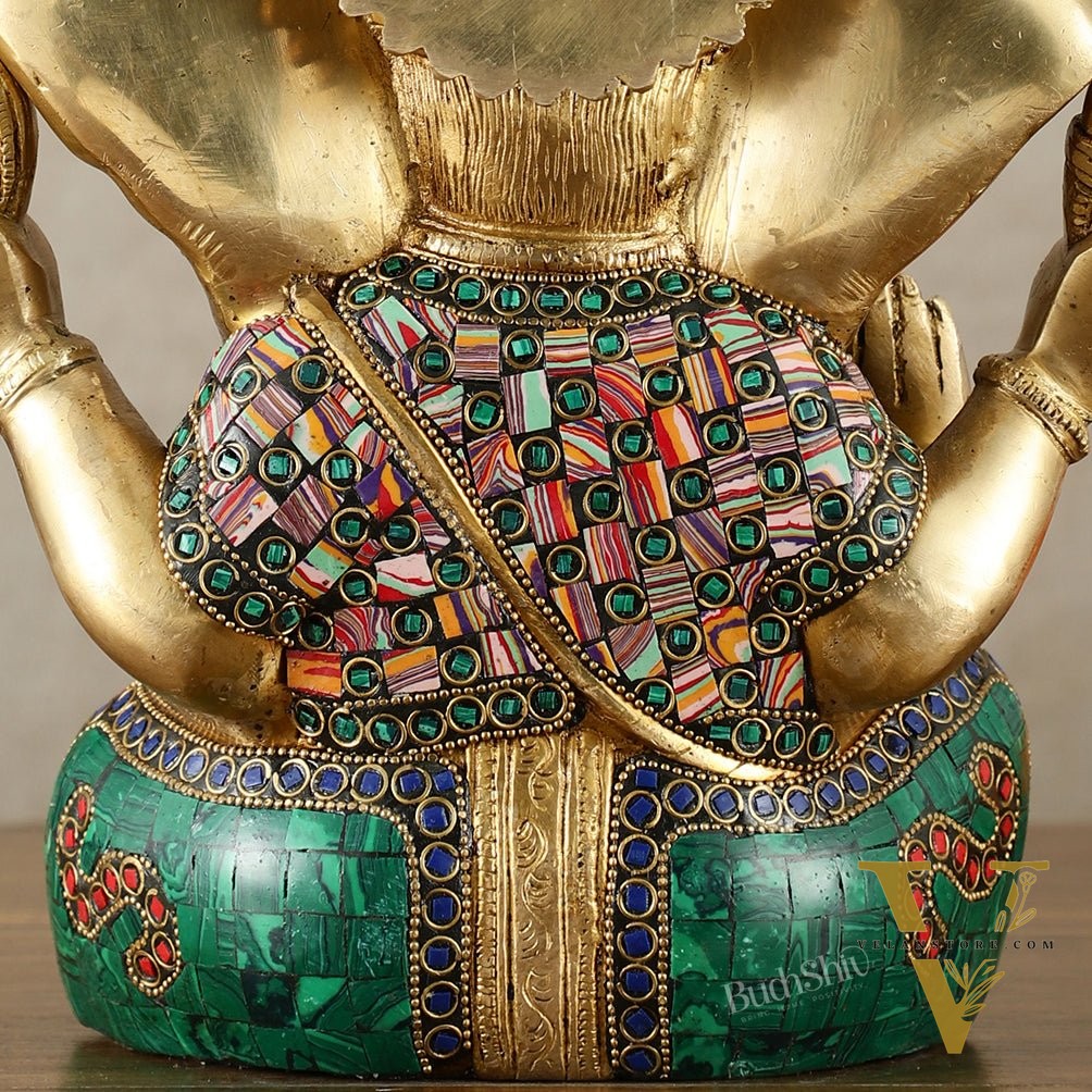 Vibrant Brass Lord Ganesha Statue with Meenakari Stonework and Big Ears - 10"