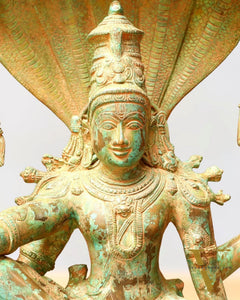 Vintage Antique Green Patina Brass Lord Vishnu Shri Hari Narayanan Statue | 29 Inch Height | 35 KG