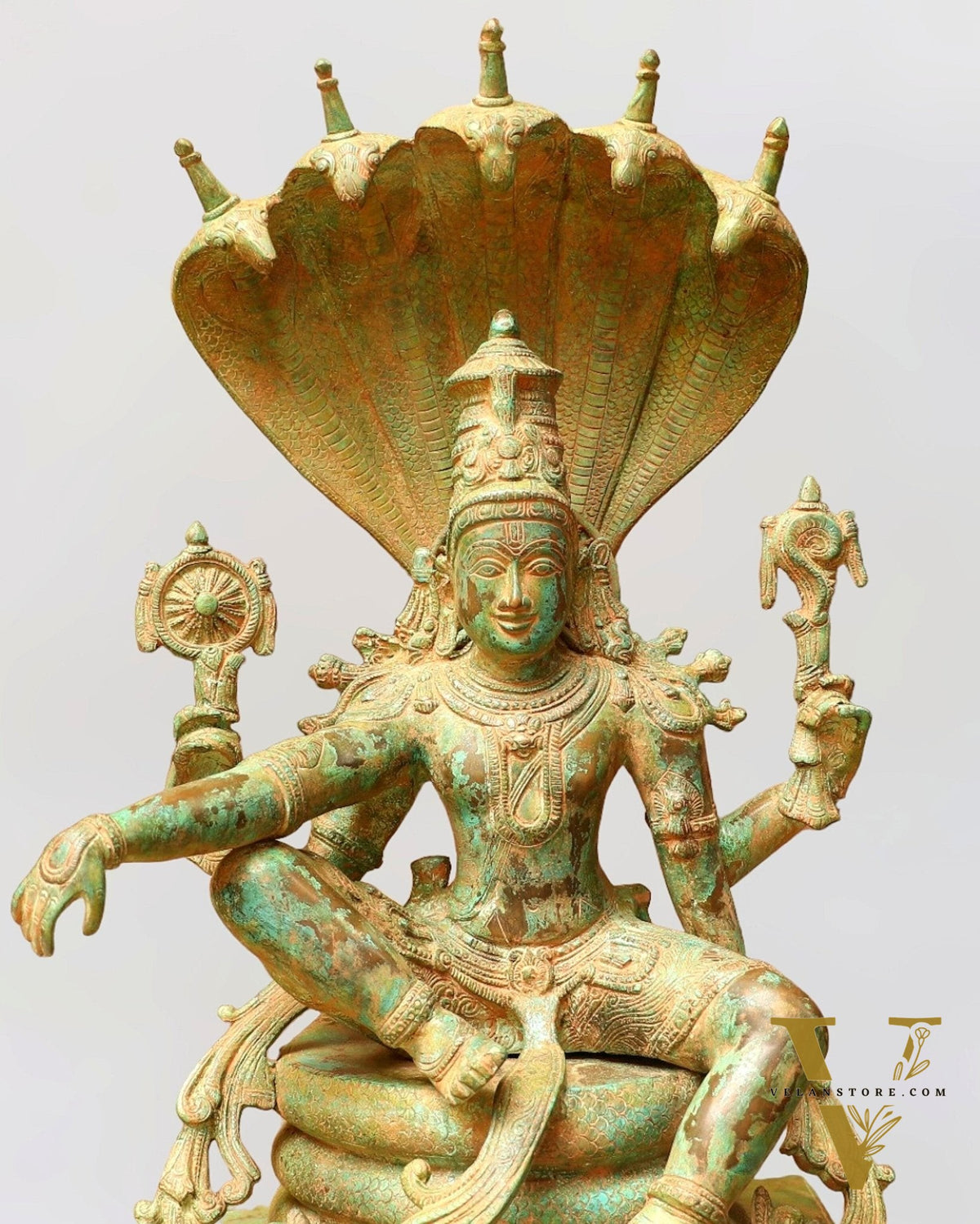 Vintage Antique Green Patina Brass Lord Vishnu Shri Hari Narayanan Statue | 29 Inch Height | 35 KG
