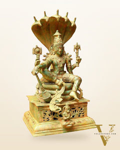Vintage Antique Green Patina Brass Lord Vishnu Shri Hari Narayanan Statue | 29 Inch Height | 35 KG
