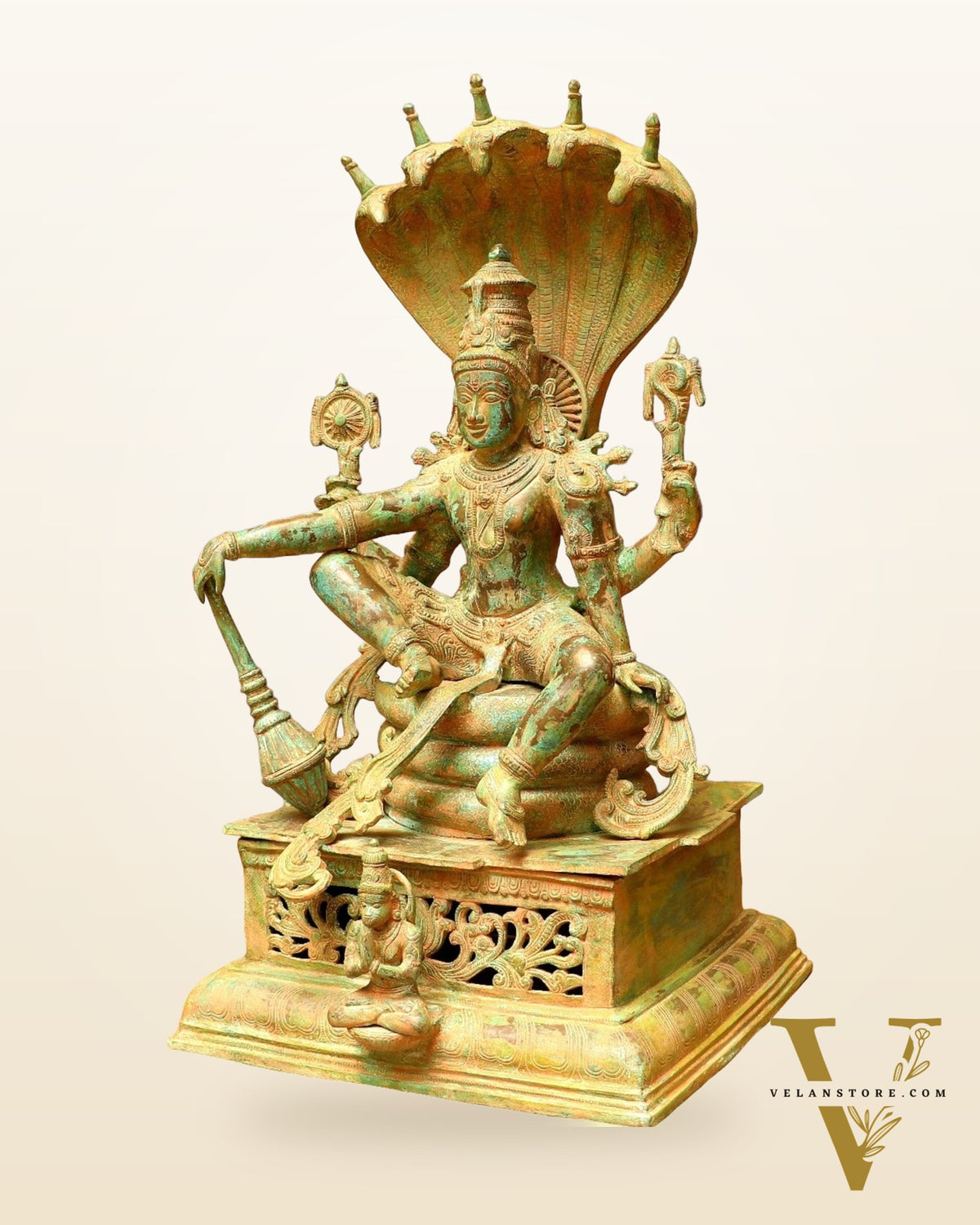 Vintage Antique Green Patina Brass Lord Vishnu Shri Hari Narayanan Statue | 29 Inch Height | 35 KG