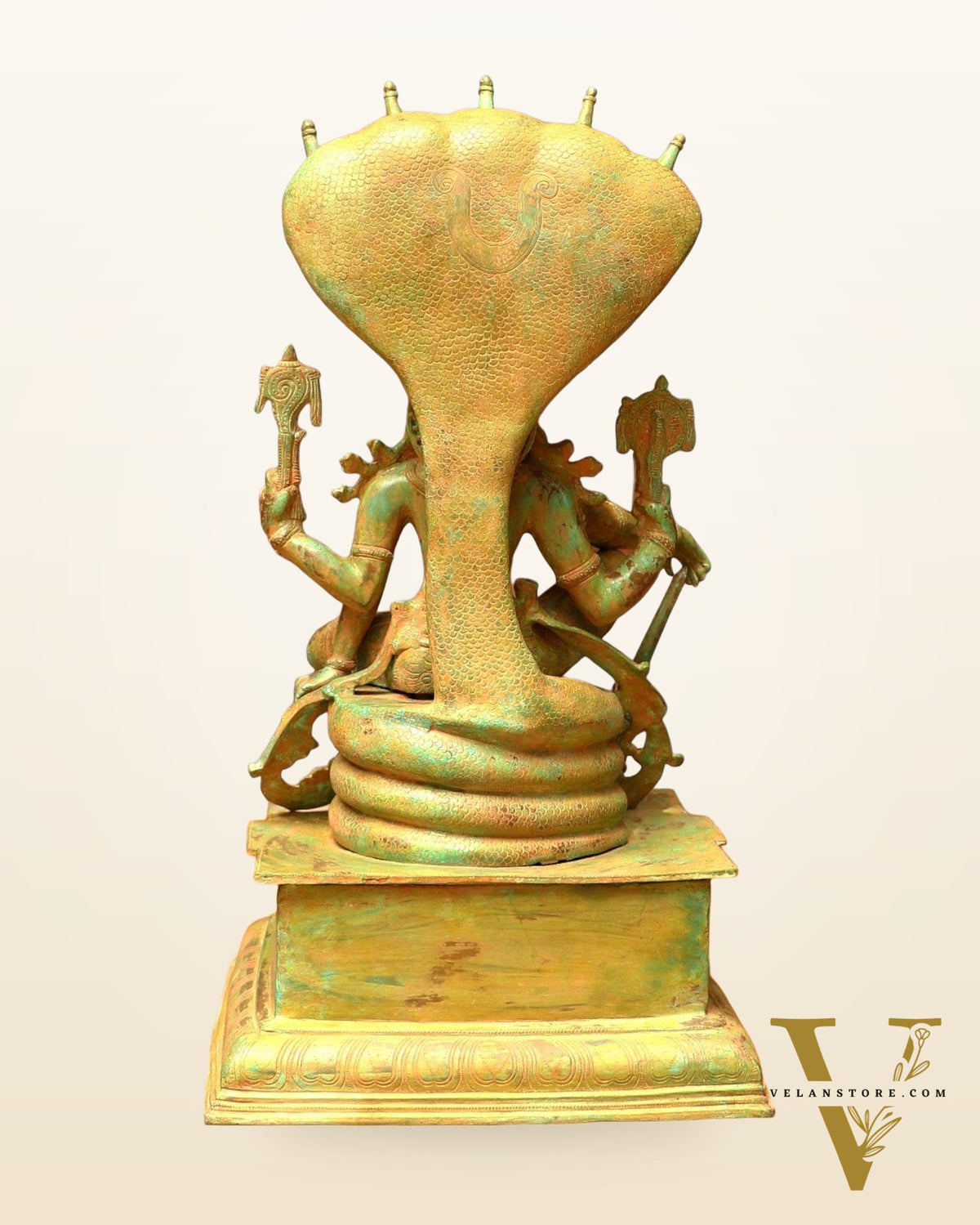 Vintage Antique Green Patina Brass Lord Vishnu Shri Hari Narayanan Statue | 29 Inch Height | 35 KG