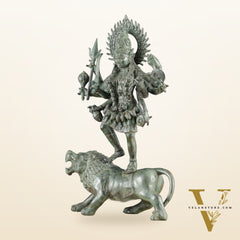 Vintage Balinese Bronze Durga Ma kali Standing on Lion Sculpture – 18.5" Height, Lost Wax Casting