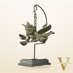 Vintage Balinese Bronze Flying Garuda Oil Lamp with Wooden Base – 14.5" Height
