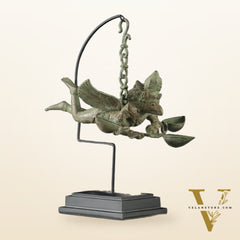 Vintage Balinese Bronze Flying Garuda Oil Lamp with Wooden Base – 14.5" Height