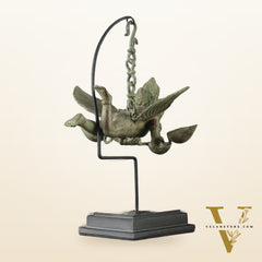 Vintage Balinese Bronze Flying Garuda Oil Lamp with Wooden Base – 14.5" Height