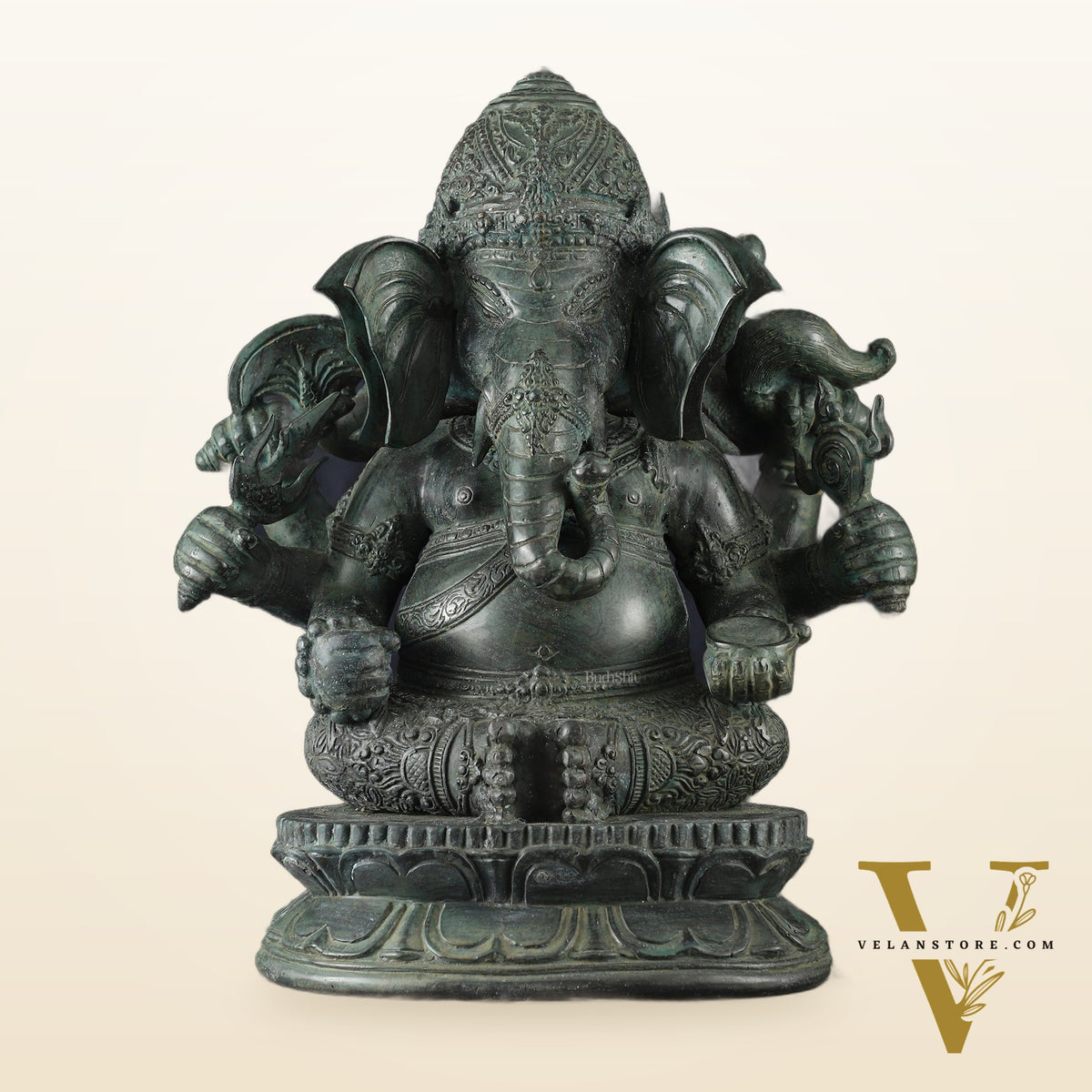 Vintage Balinese Bronze Ganesha Sculpture – Three-Headed, 16" Lost Wax Casting