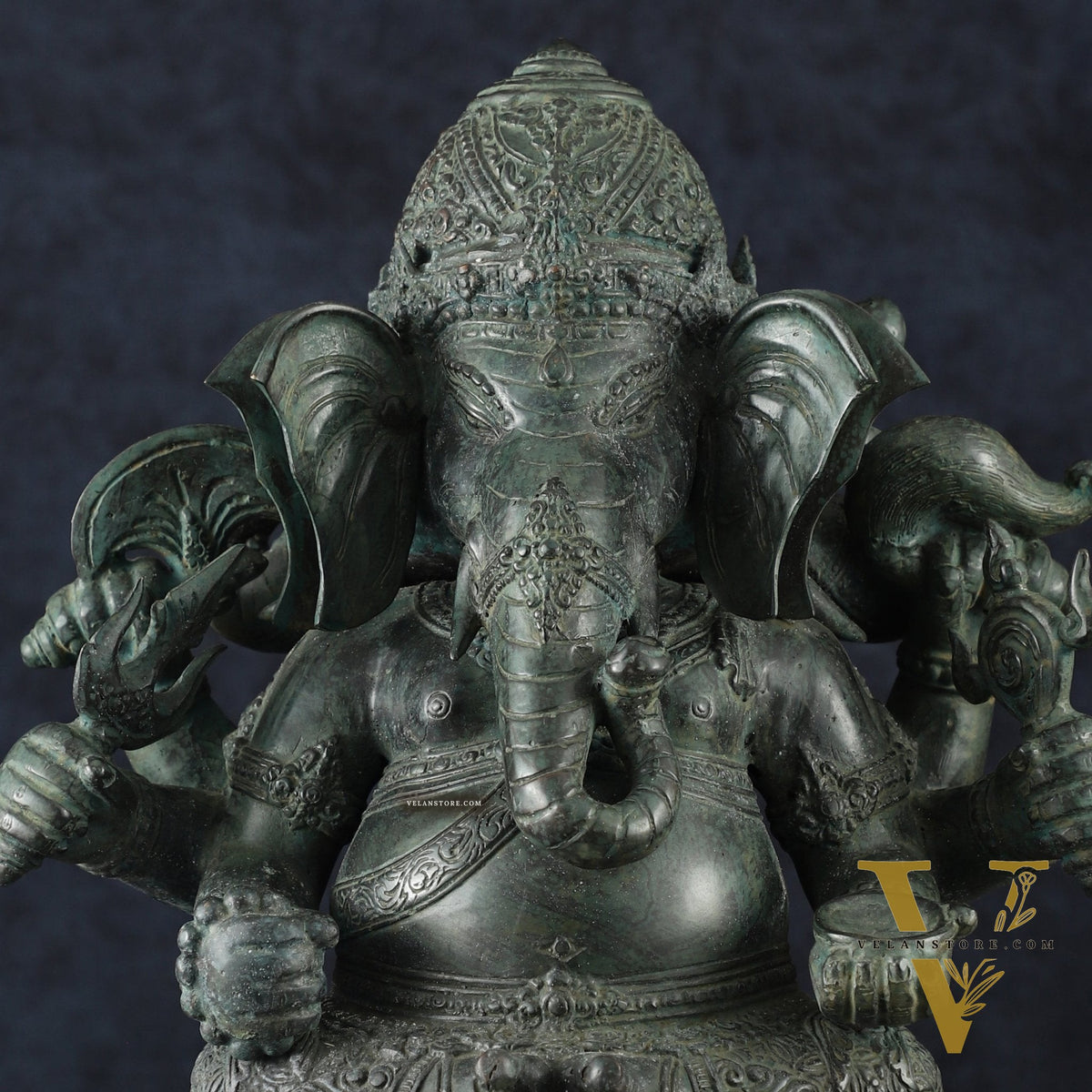 Vintage Balinese Bronze Ganesha Sculpture – Three-Headed, 16" Lost Wax Casting