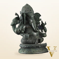 Vintage Balinese Bronze Ganesha Sculpture – Three-Headed, 16" Lost Wax Casting